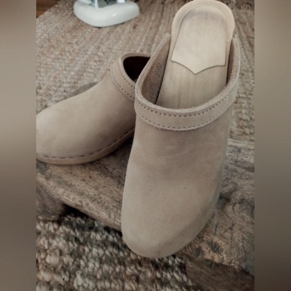 No. 6 Beige Suede Clog Mules